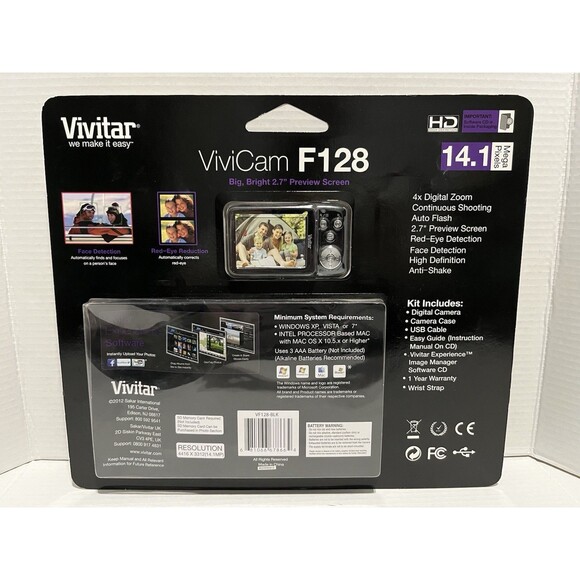 Vivitar ViviCam F128 14.1MP Digital Camera Black w/ Case & Tripod - NEW SEALED - Picture 2 of 3